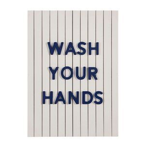 Bathroom Kitchen Wall Decor Sign Wash Your Hands White Blue Ready to Hang NWT